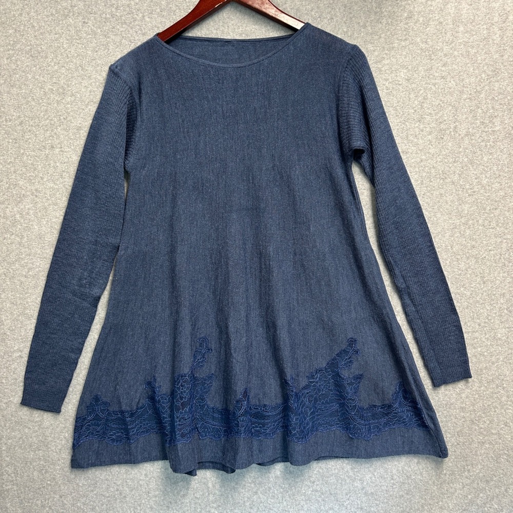 Eden Tunic Sweater Blue Lace Hem Wool Blend Made in Italy Womens Size‎ Small